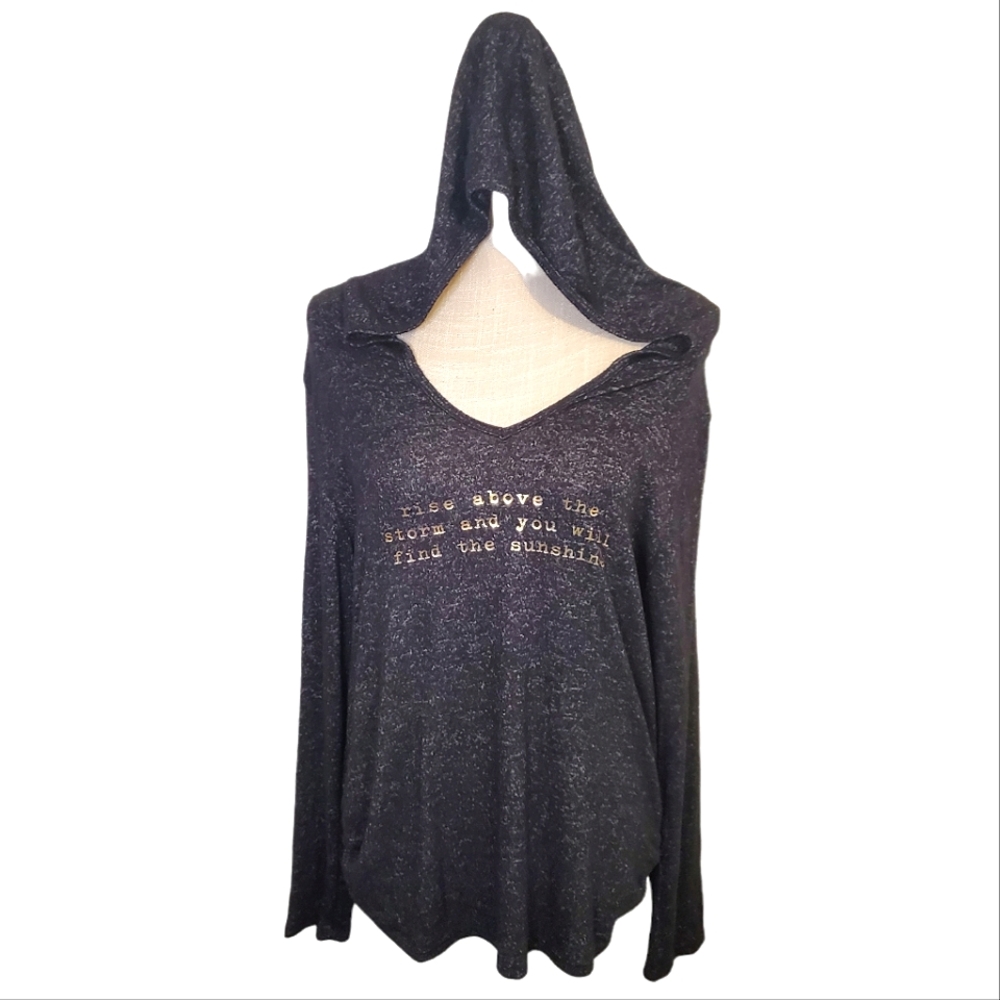 EDISTA | Women's dark heathered-gray, open-neck hoodie sweater. Size medium.